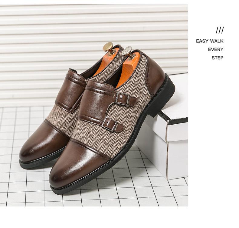 Men's Formal Leather Buckle Shoes - British Style, Pointed Toe, Large Sizes, Perfect for Office & Weddings