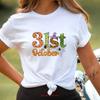 October 31st Halloween T Shirt Spooky Season Vibes Vintage Washed Graphic Fashion Stylish Top For Everyday Wear Versatile