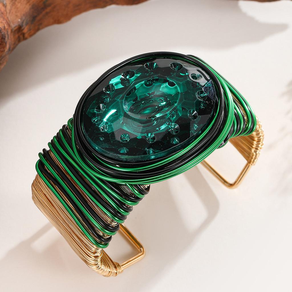 

Жіночі дротяні кришталеві прикраси з круглими геометричними елементами для модного носіння зелений