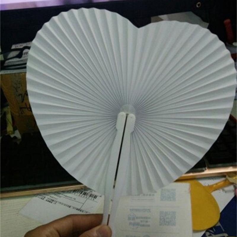 12pcs Fans Folding Paper Hand Wedding White Handheld Heart Chinese Party Blank DIY Foldable Taichi Art Painting Fan