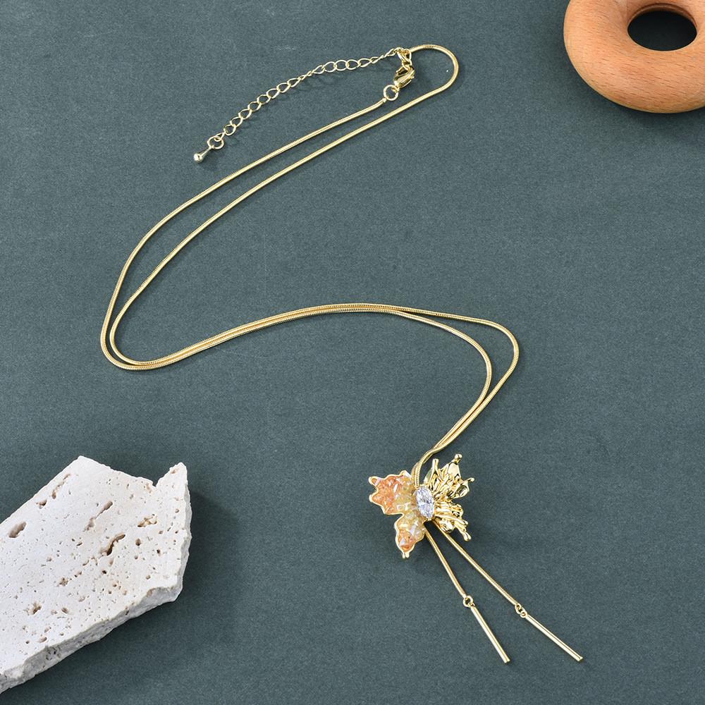 

Charming Long Butterfly Necklace With Crystal Embellishments For Trendy Women Fashion