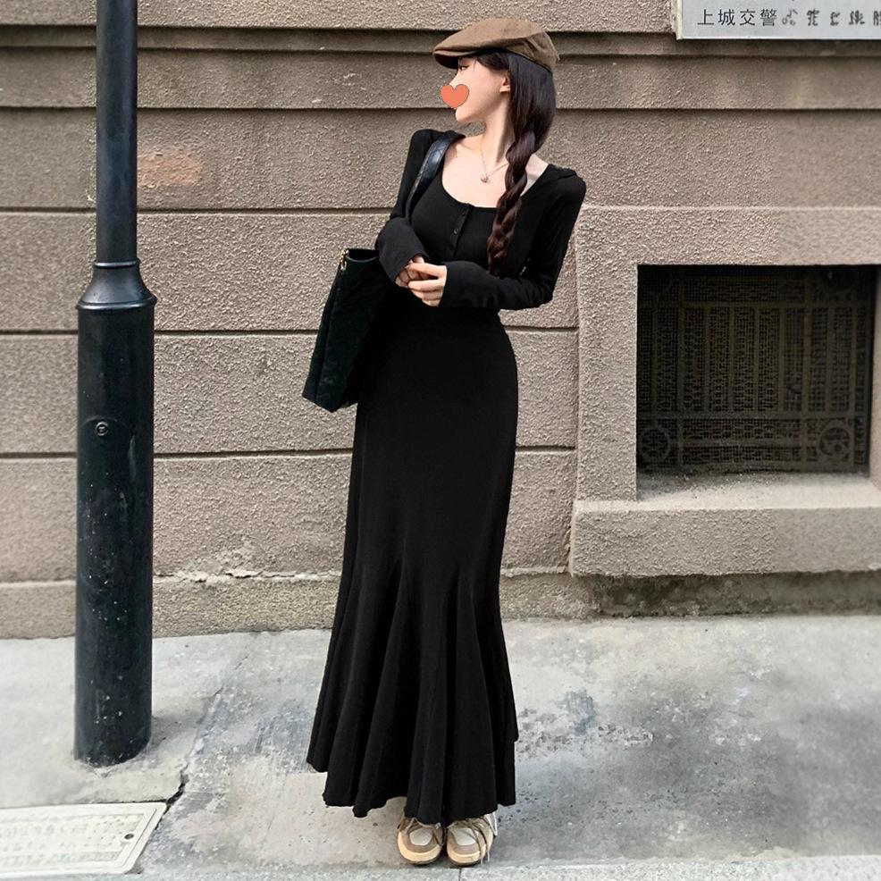 Maillard Royal Sister Temperament Long Sleeve Dress Women's Early Autumn Atmosphere Super Good-looking Pure Desire Bottom Hips Fish Tail Dress