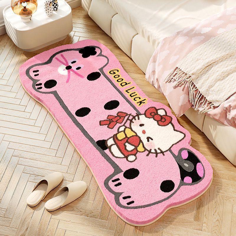Cartoon Kitty Imitation Cashmere Anti-Slip Rug for Bedroom & Living Room