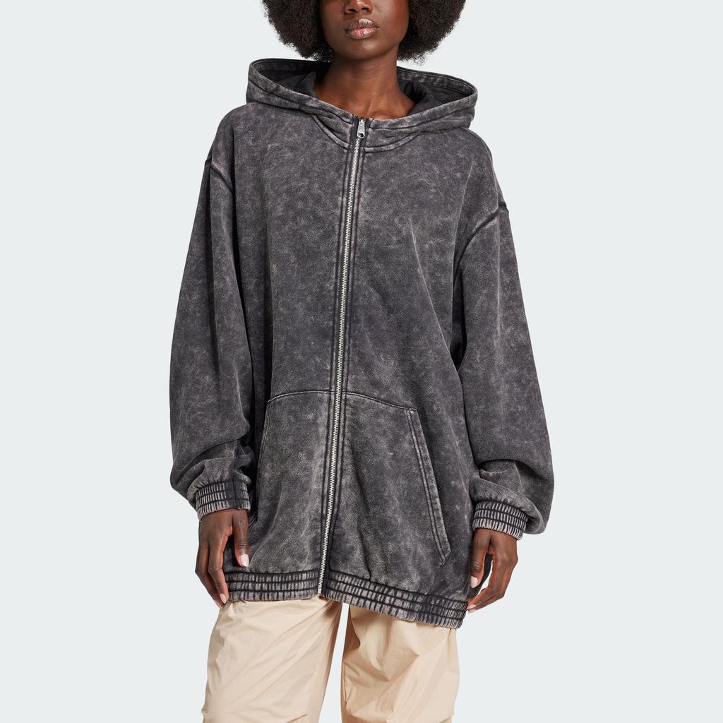 Adidas Originals Acid-Washed Oversized Zip Hoodie Women Hoodies Black JJ0331