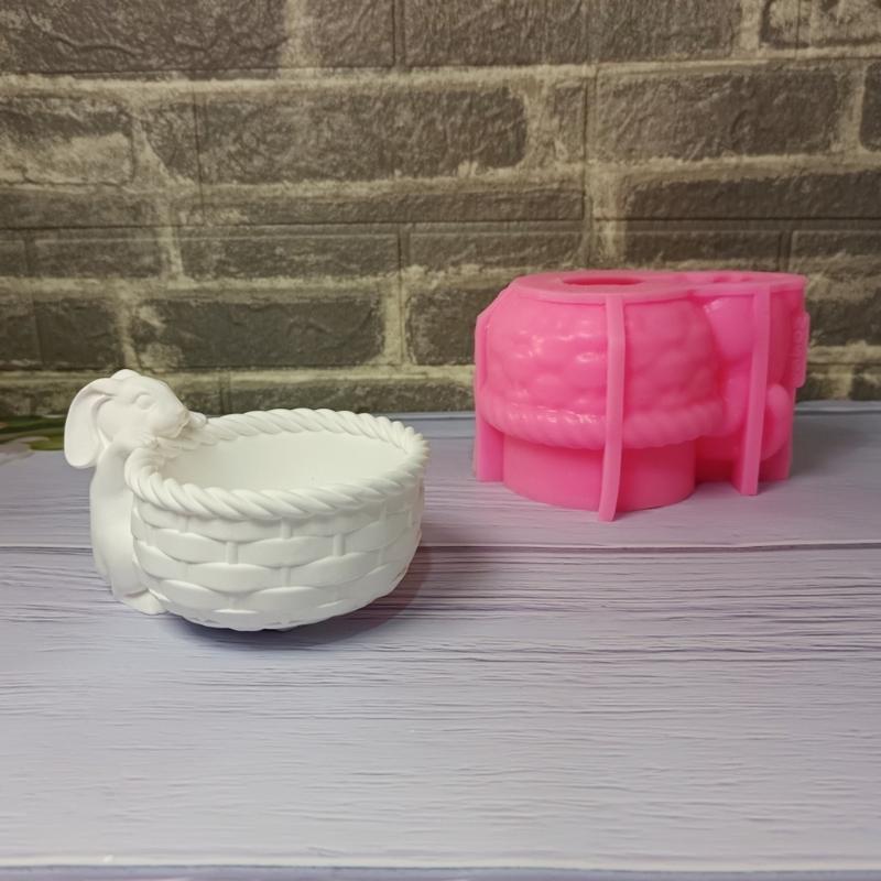 Bunnies Basket Shape Resin Silicone Molds for Candle Chocolate Candy Basket Jewelry Case Cement Gypsum Silicone Molds