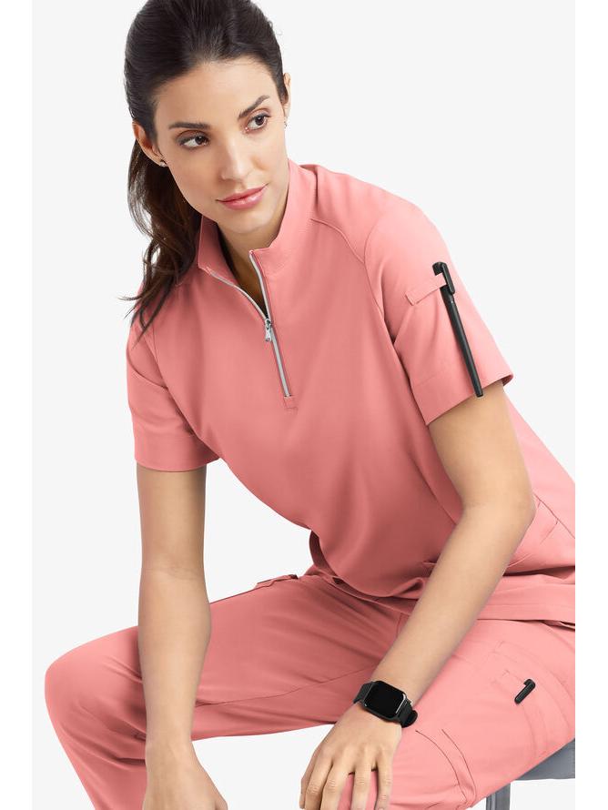 Quick-Dry Short-Sleeve Zipper Gown for Beauty Salon/Hospital Nurses with Casual Stand-Up Collar