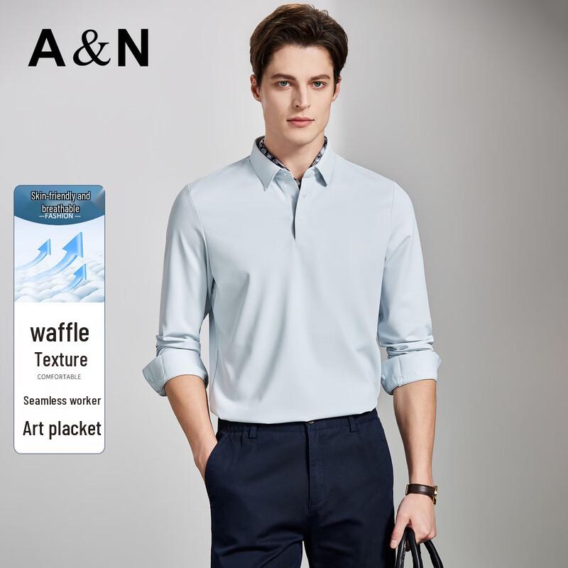 Men s Waffle Texture Long-Sleeve Polo Shirt 48