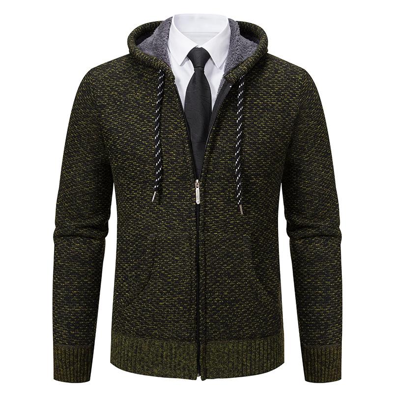 Cardigan Sweater Young and Middle-aged Jacket Autumn and Winter New Hooded Casual Fleece Thread Sweater Men's