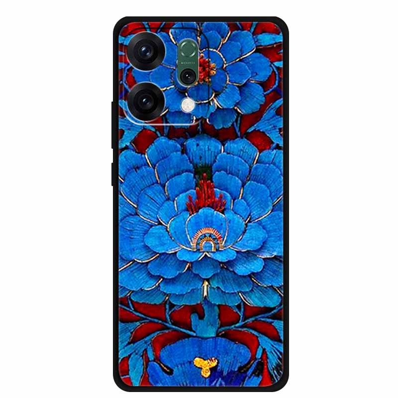For Oppo Reno 14 5G 3D CaseRelief Flowers Emboss Phone Cover For Oppo Reno 14 Black Silicone Shockproof Soft Fundas Protector
