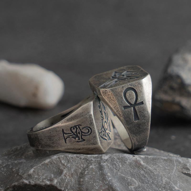 Retro Egypt Anubis Horus Ring For Men Punk Gothic Rock Hiphop Open Ring Handmade Designer Zircon Biker Accessories Lover Gift