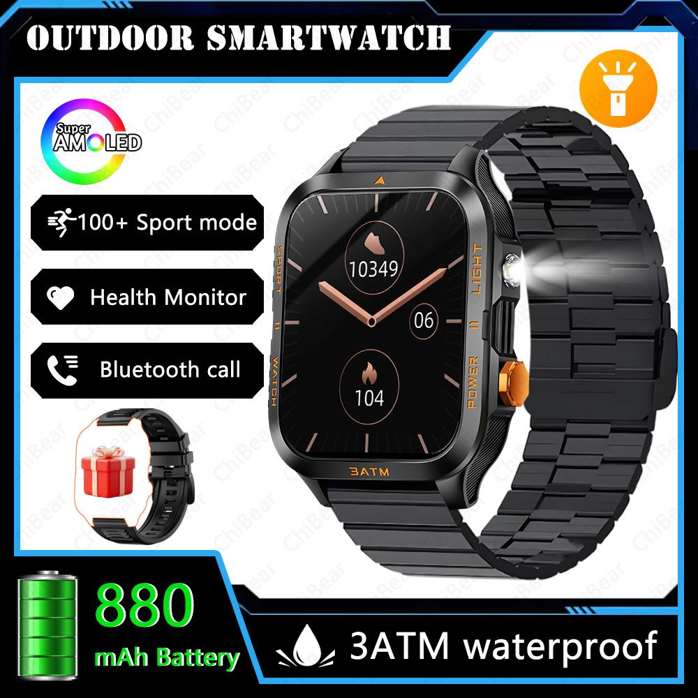 Novo Relógio Inteligente Militar para Homens ao Ar Livre Lanterna Bateria Grande de 880mAh IPX8-3ATM Chamada Bluetooth Smartwatches Para Android e iOS