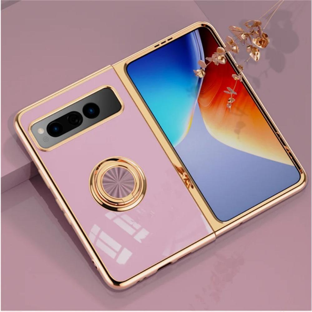 Shockproof Plating Ring Holder Phone Case for Google Pixel Fold Protective Stand Back Shell Luxury Full Protection Cover