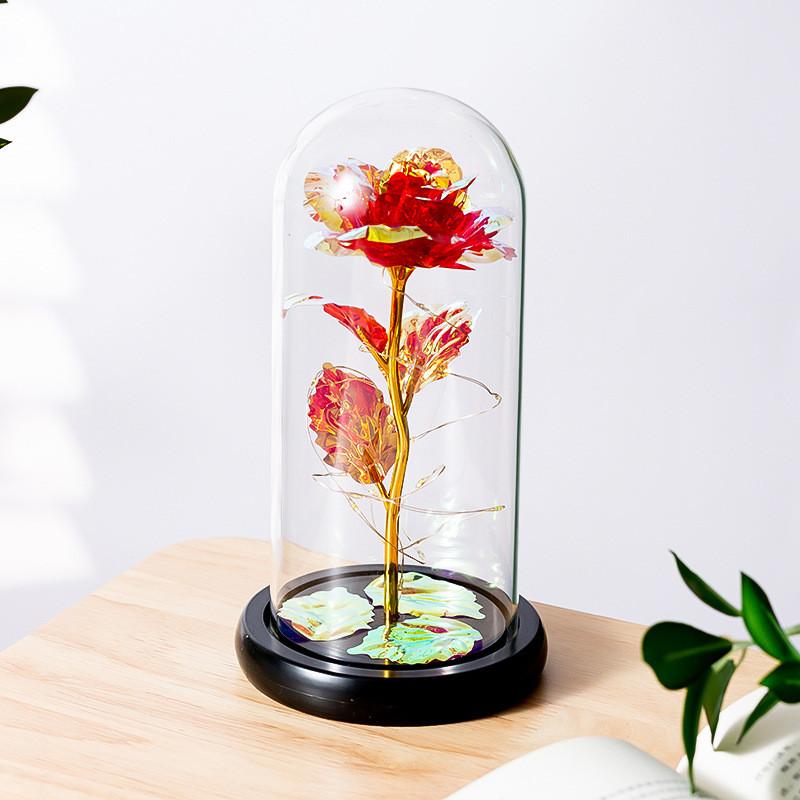 Romantic Rose Forever Flower In Dome Led Light Valentine Day Birthday Gift Decor