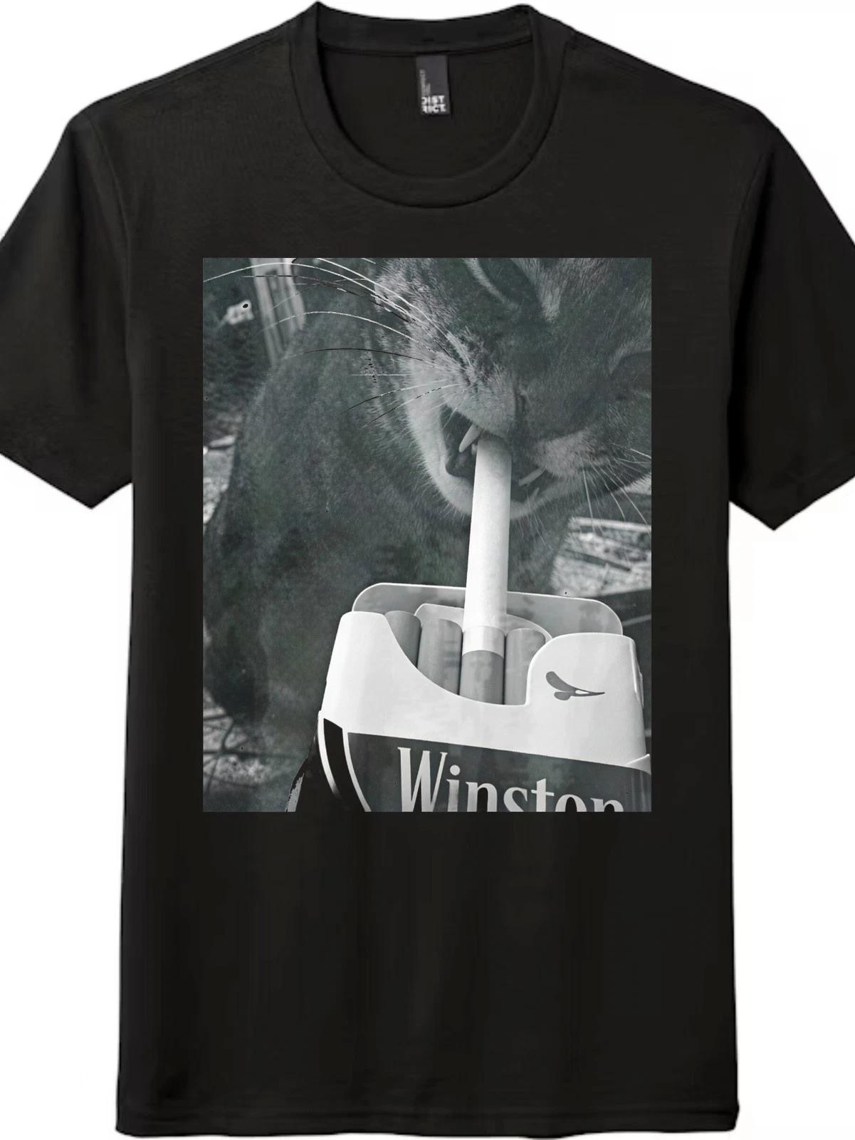 Funny Smoking Cat Vintage Black & White Graphic T-Shirt XXXXL