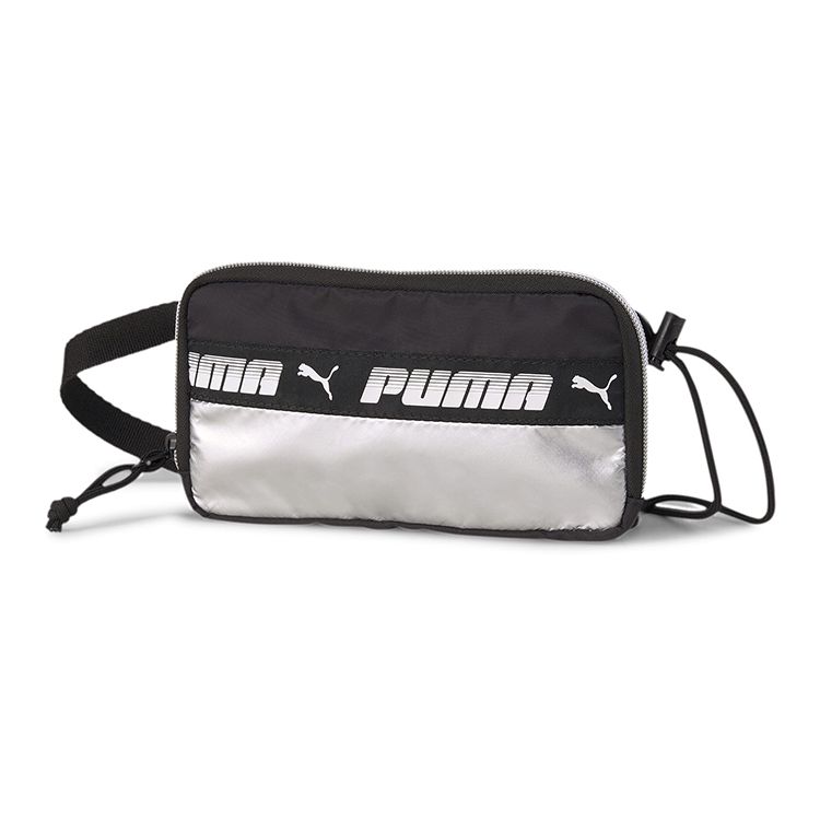 

Puma Mile Rider Sling Pouch Fashion Color Block Zipper Closure Polyester Shoulder Crossbody Bag Regular Women bags Black Silver 077413-01 Black/Silver