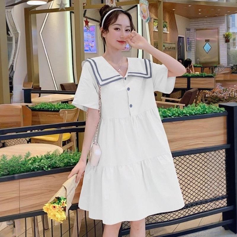 

Dress summer new Korean version sweet small fresh skirt high waist thin small splicing dress summer dress 3XL білий