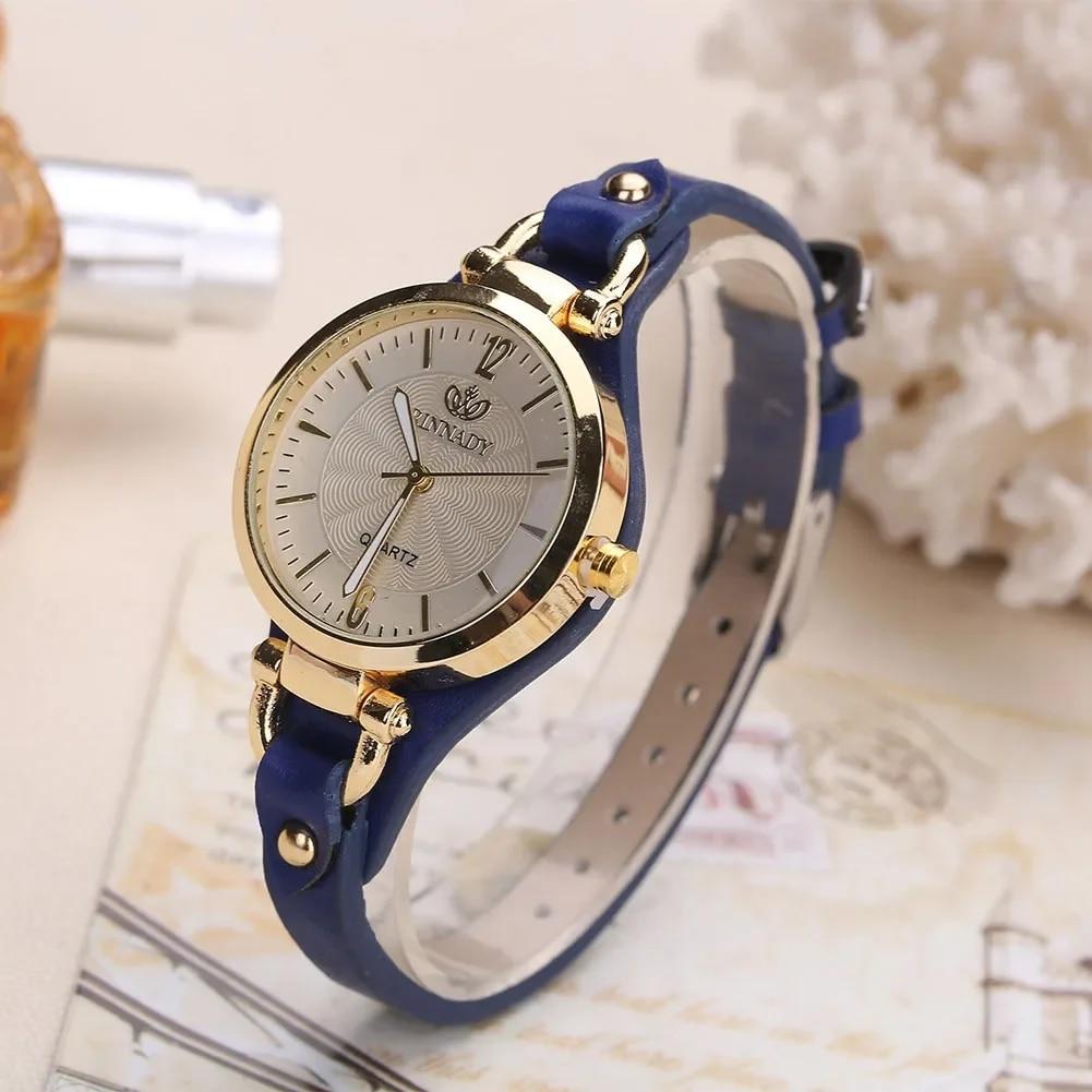 Women Casual Watches Round Dial Rivet PU Leather Strap Wristwatch Ladies Analog Quartz Watch Gift