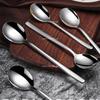 1Pc 304  Stainless Steel Spoon Thicken Long Handle Soup Spoons Round Scoops Ice Cream Dessert  Drinking Kitchen  Accessories