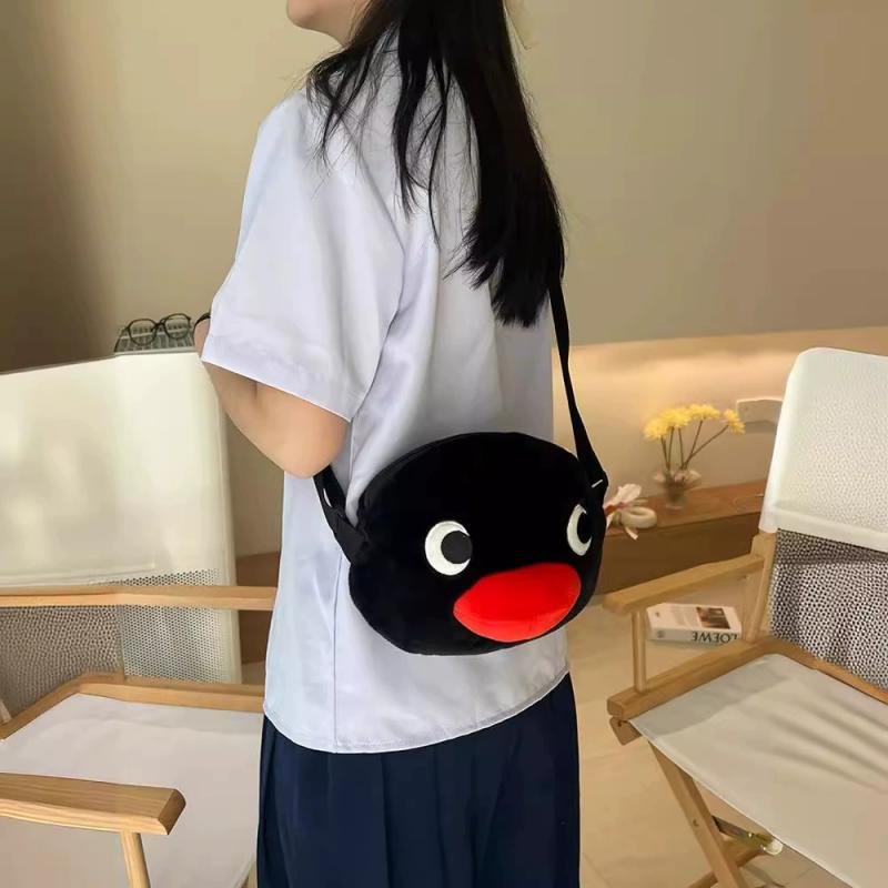 Zaini Peluche Pingu Carini Borsa Scuola Pinguino Cartone Animato Kawaii Versatile Bambola Moda Borsa a Spalla Borse per Pendolari Viaggio Regalo per Bambini