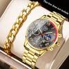 Watch Gold Four-Piece Men'S Accessories Watch Necklace Bracelet Cross Necklace