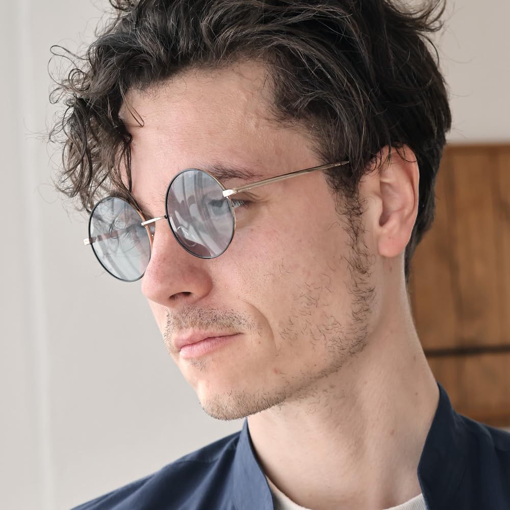 Black x Light Smoke Round Sunglasses for UV Protection Metal Colored Retro UV Protection [FashionBerry] (Cloisonné) Men, (UV400), Frame, Lenses,