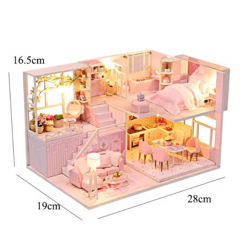 DIY Miniature House Wooden Mini Doll House Duplex Apartment 3D Puzzle Assembly Building Toy Decoration With Furniture Dollhouse