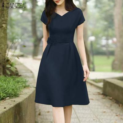 Women Casual Elegant V-Neck Summer Short Sleeve Dress