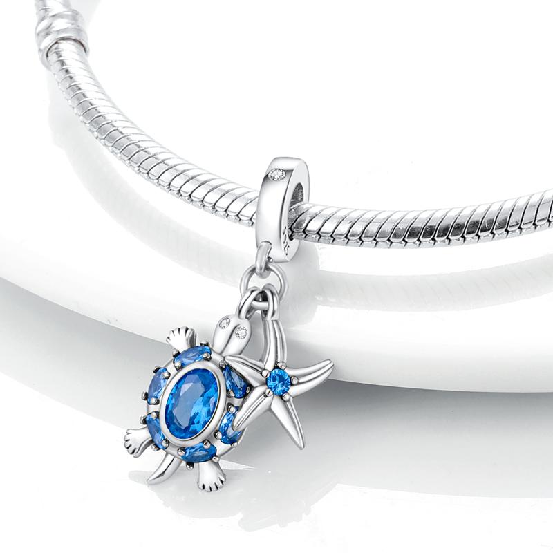2022 Summer Ocean Series Blue Sea Dangle Turtle Starfish Charm margele se potrivesc cu brățară de marcă originală DIY, cadou de bijuterii pentru femei