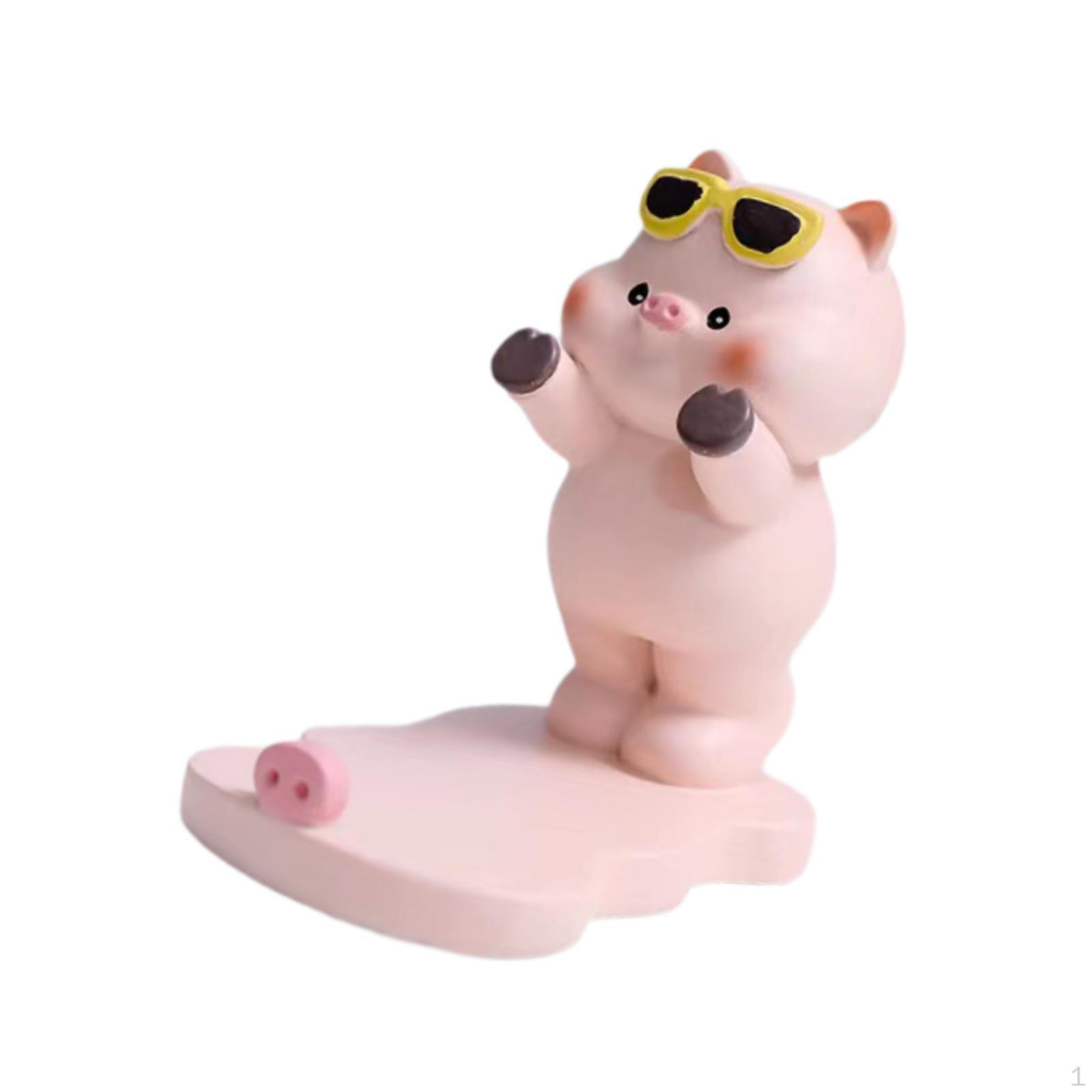 

Adorable Pig Phone Stand Resin Holder for Mobile Devices With Glasses
