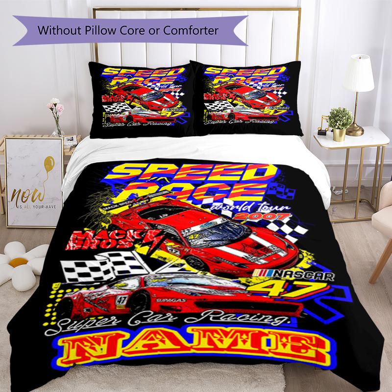3pcs Custom Name Racing Bedding Set Duvet Cover Closure Includes 1 Duvet Cover & 2 Pillowcases, Soft and Comfortable for All Seasons.