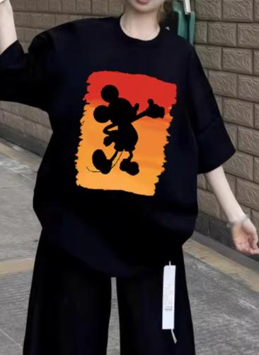 

Miniso 2026 Милый Стиль Микки Маус Мультяшный Принт Футболка с Коротким Рукавом Женская Мужская Футболки Свободные Повседневные Универсальные Топы S