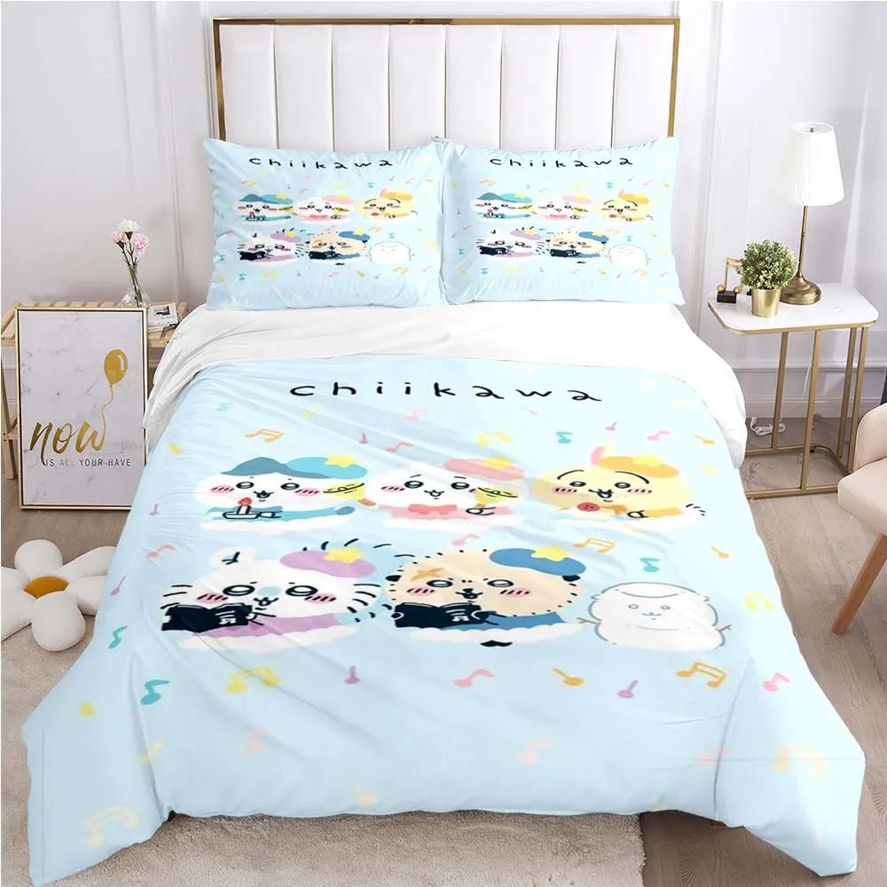 Cartoon Chiikawa Pattern Quilt Cover Pillowcase Two or Three Piece Multi Size Duvet Cover Bedding Sets Christmas Gift