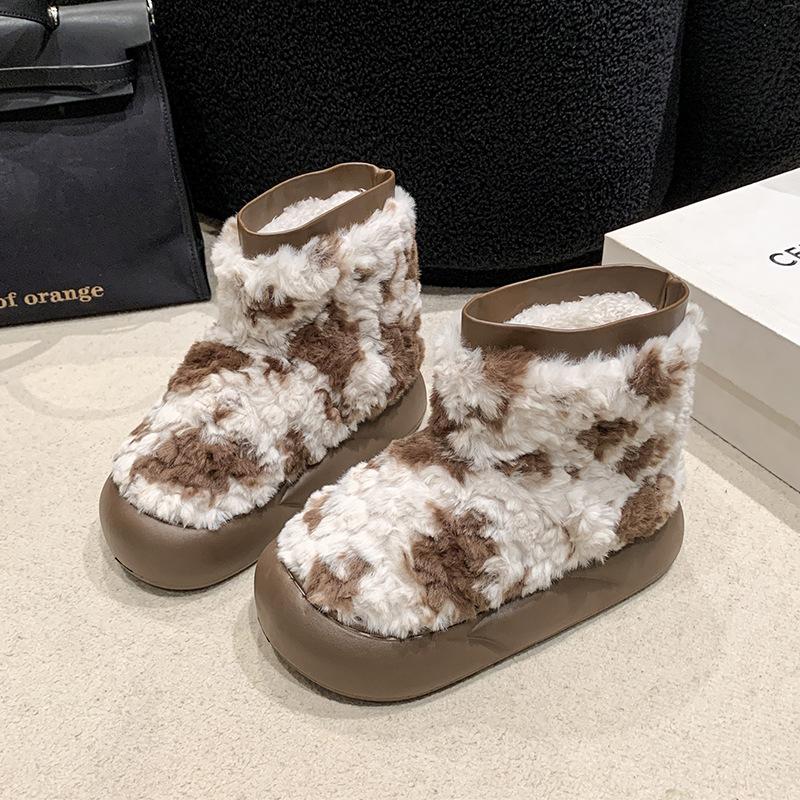 New Style Cotton Shoes with Thick-soled Heels, Anti-slip Cotton Shoes and Fleece Snow Boots for Women