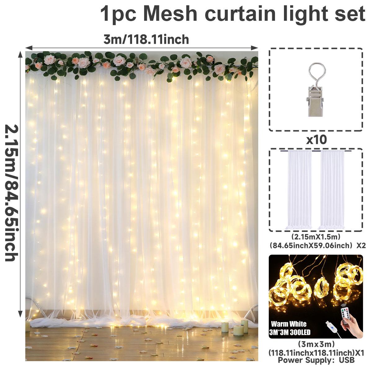 

3x2.15M White Backdrop Curtains With Lights For Party Wedding Arch Wrinkle Free Photo Background Birthday Baby Shower Decoration as shows