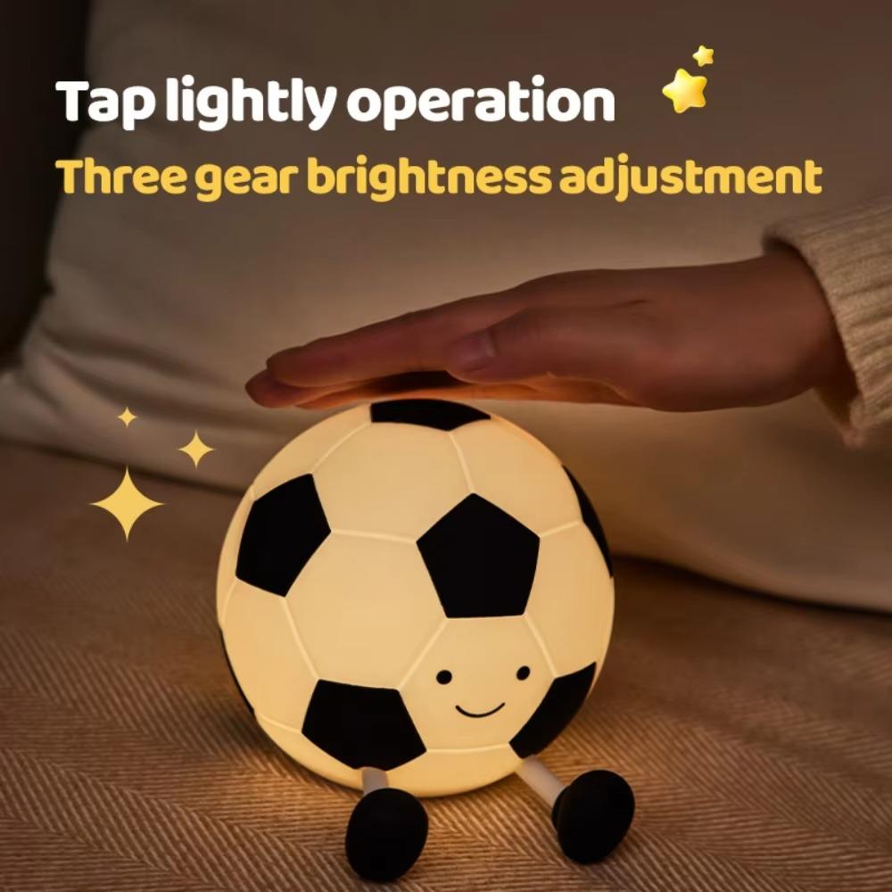Rechargeable Novelty Football Silicone Night Light 3 Level Dimmable Sleeping Nursery Bedside Lamp for Room Decor