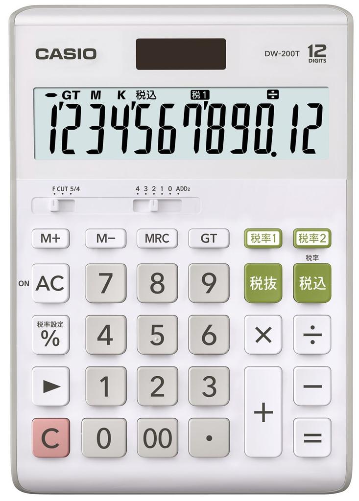 Casio Standard Double Tax Rate Setting and Tax Desk 12 White Calculator, Calculation, Type, Digits, DW-200T-N,