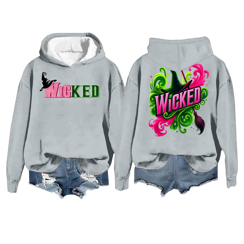 Women's Casual Long Sleeve Pullover Witch Print Hooded Sweatshirt