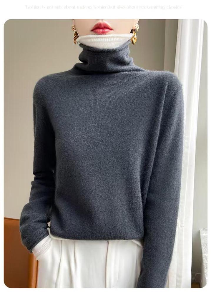 Women's Double-Layer Color Block Turtleneck Sweater