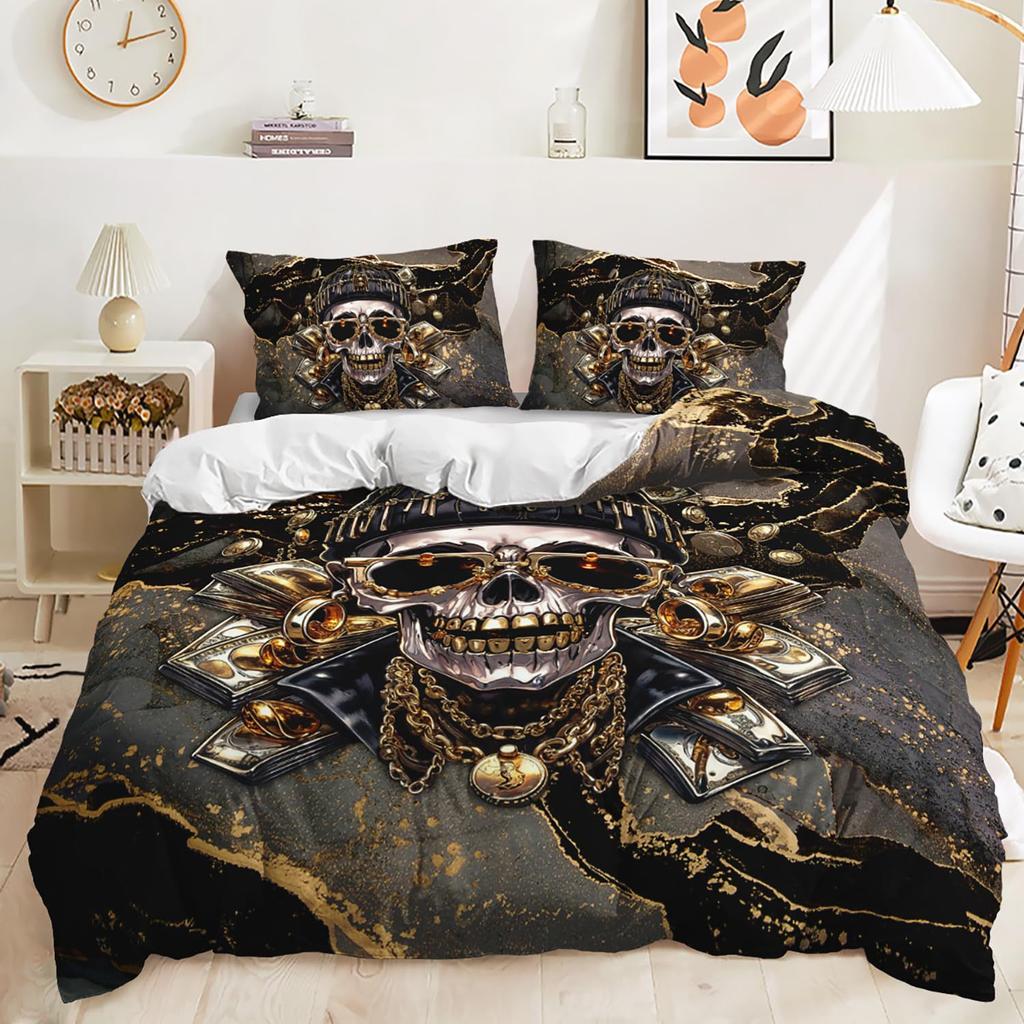 Rock Skull Gothic Three-Piece Quilt Cover 3D Digital Printing Bedding Set Bed Cover