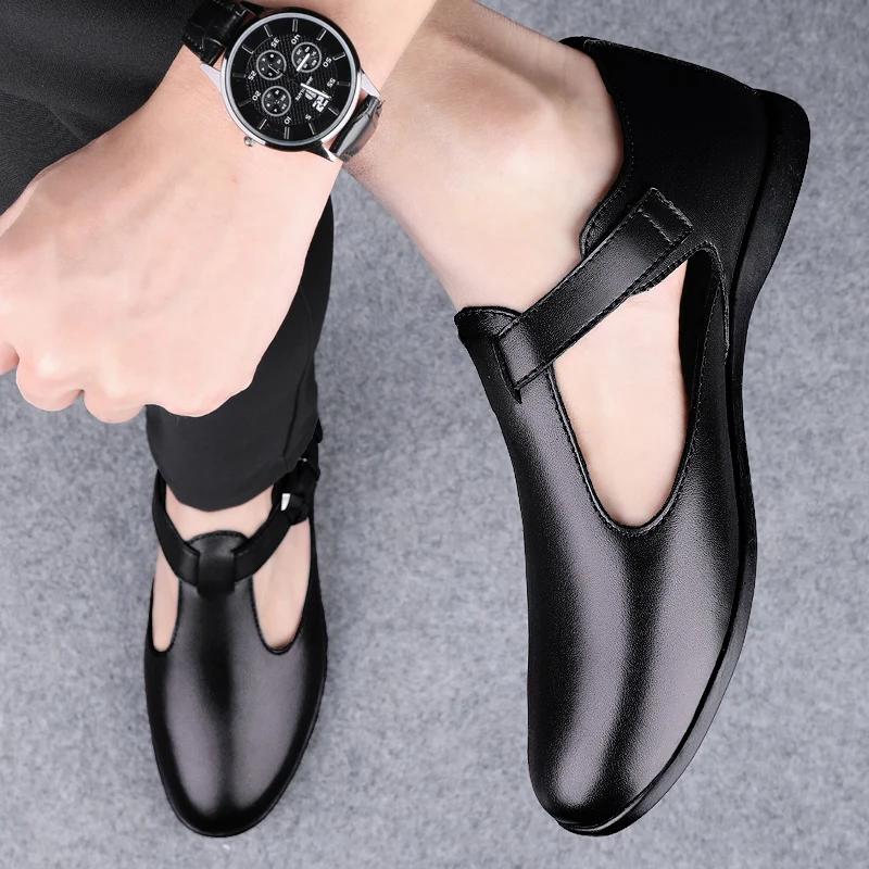 Mode Luxusmarke Herren Hochwertige Sandalen Outdoor Bequeme Business Leder Freizeitschuhe Aushöhlen Atmungsaktive Kleid Sandalen Mokassin