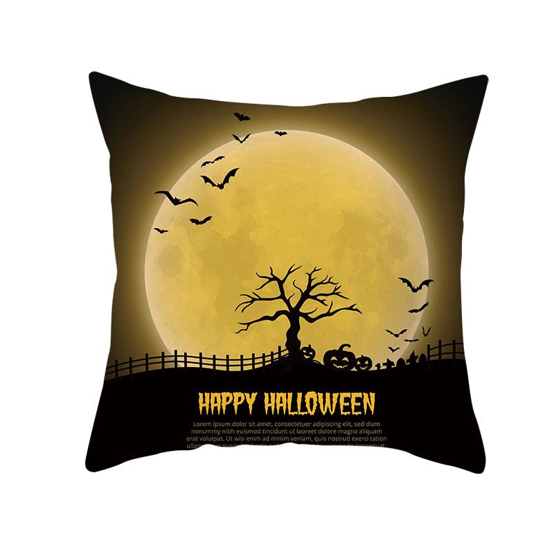 Halloween Theme Horror Pumpkin Bat Print Pattern Cushion Cover Home Living Room Sofa Decoration Square Throw Pillow Cover