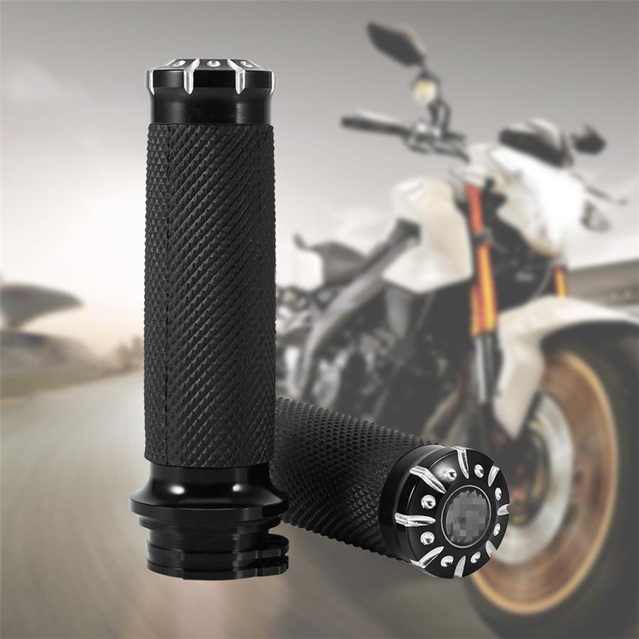 Pair 1" Black CNC Aluminum Handle Bar Hand Grips For Motorcycle Cruiser Chopper