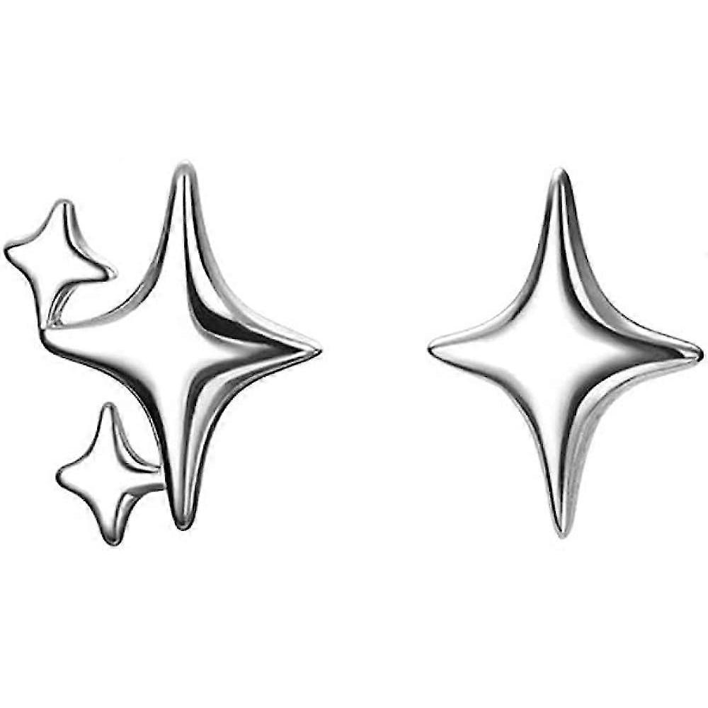 925 Silver Stud Earrings, High Polish Star Earrings, Dainty Hypoallergenic Ear Jewelry Stud Earrings for Women Girls