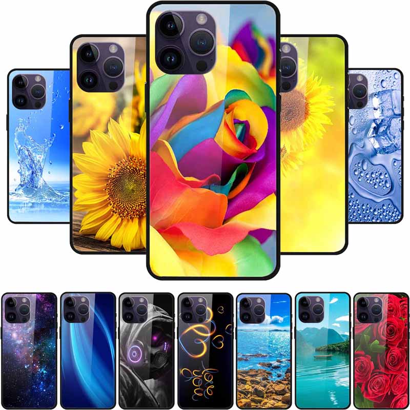Tempered Glass Case For iphone 15 Pro Max Case Hard Glass Back Cover Soft TPU Bumper For iphone 16 Pro Max Phone Case 16Pro Max