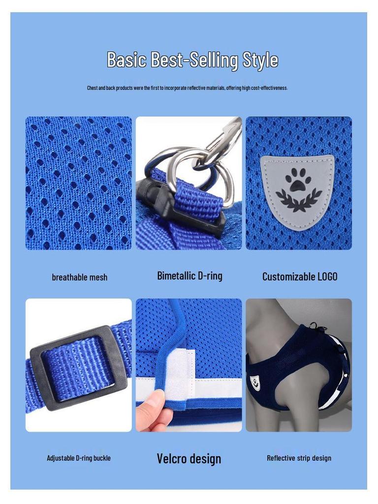 Reflective Breathable Pet Harness for Dogs and Cats - Universal Vest Style Leash