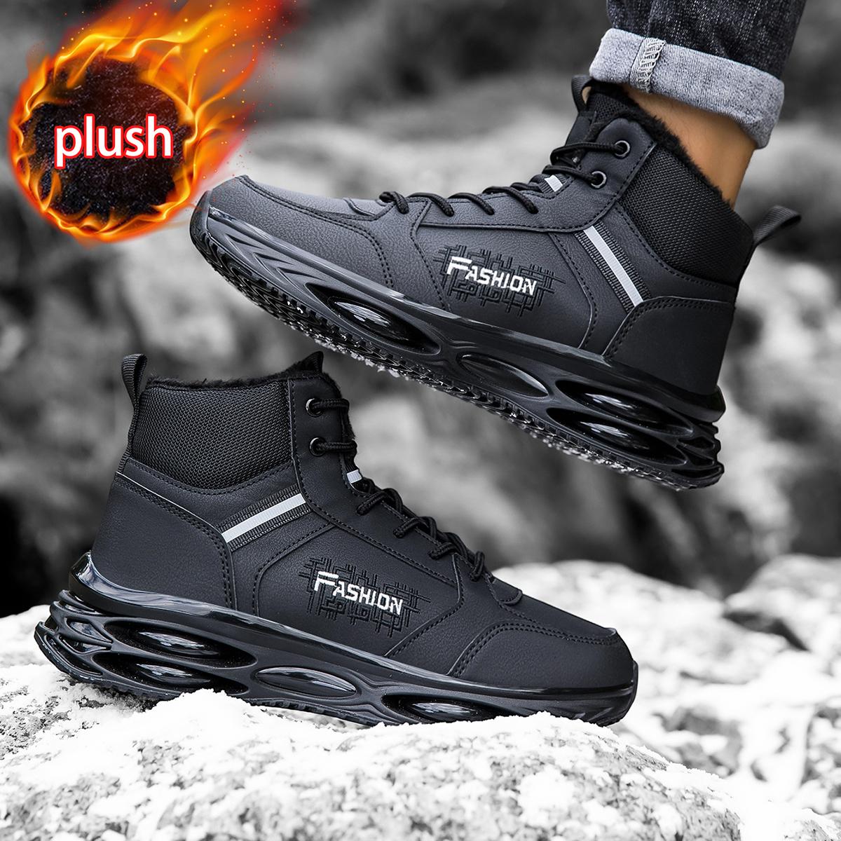 

Winter velvet warm snow boots high top men s shoes, sports and leisure air cushion, Martin boots, thick soled outdoor hiking 39 чёрный