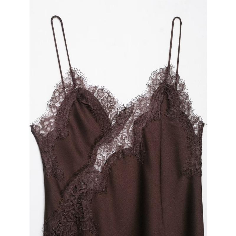 Vestido Mini de Fiesta Sexy para Mujer con Retazos de Satén y Encaje, Espalda Descubierta, Asimétrico, Tirantes Finos