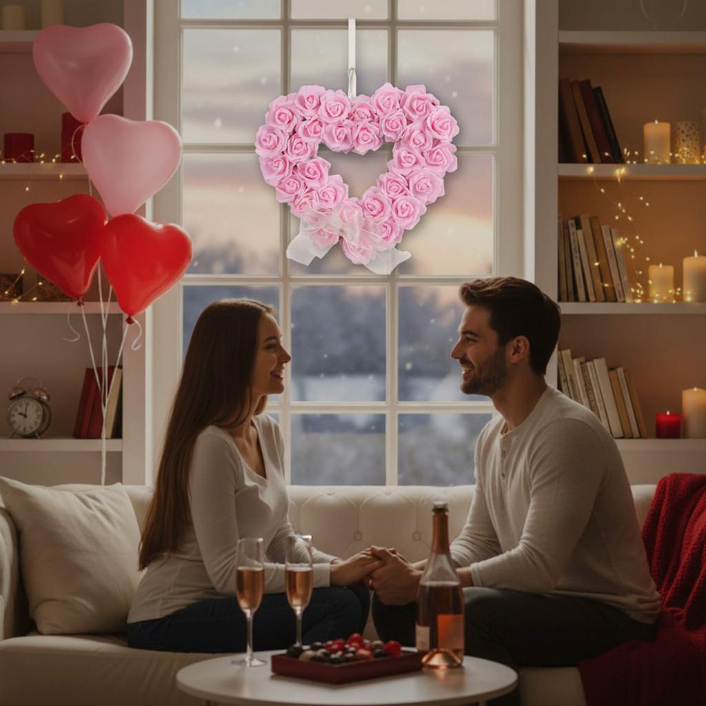 Artificial Rose Wreath Flower Wreaths Heart Love Garland Wall Hanging Sign for Front Door Wedding Party Decorations
