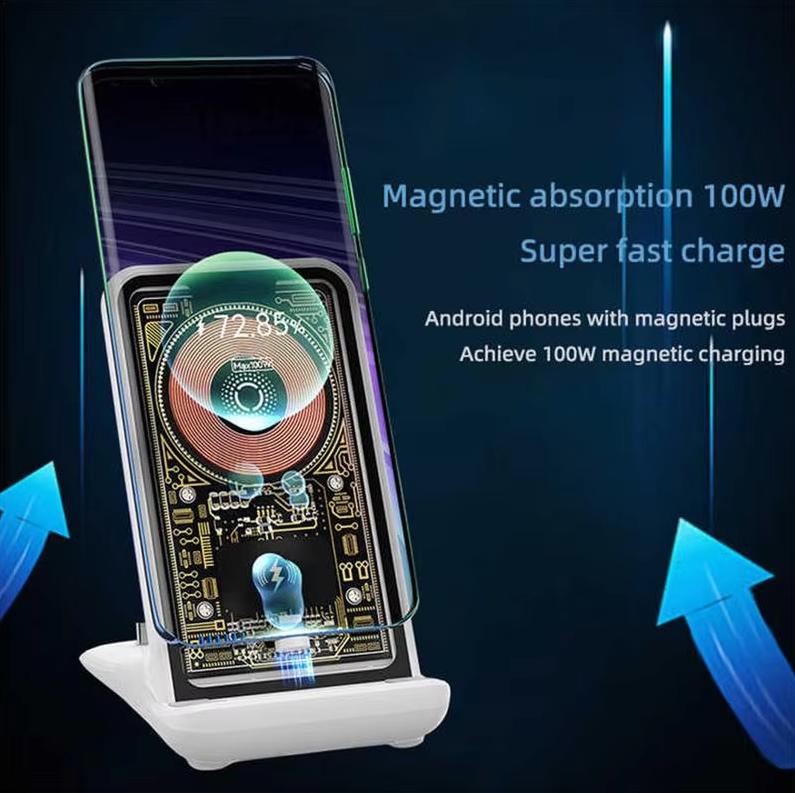 Magnetische Ladestation, 100-W-Schnellladegerät, vertikaler Handy-Ladeständer, kabellose Ladestation, multifunktionales Handy