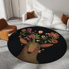 Deer Round Carpet Flowers Butterflies Snail Print Mat Whimsical Home Decor Anti-slip Rug for Living Room Bedroom Playroom